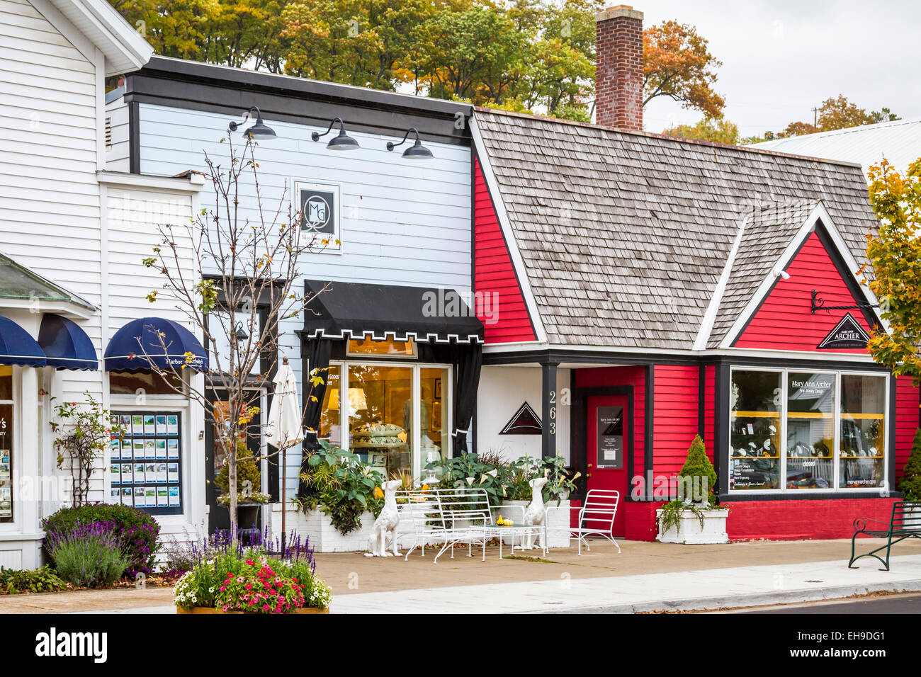 Downtown shops and stores in Harbor Springs, Michigan, USA Stock Photo