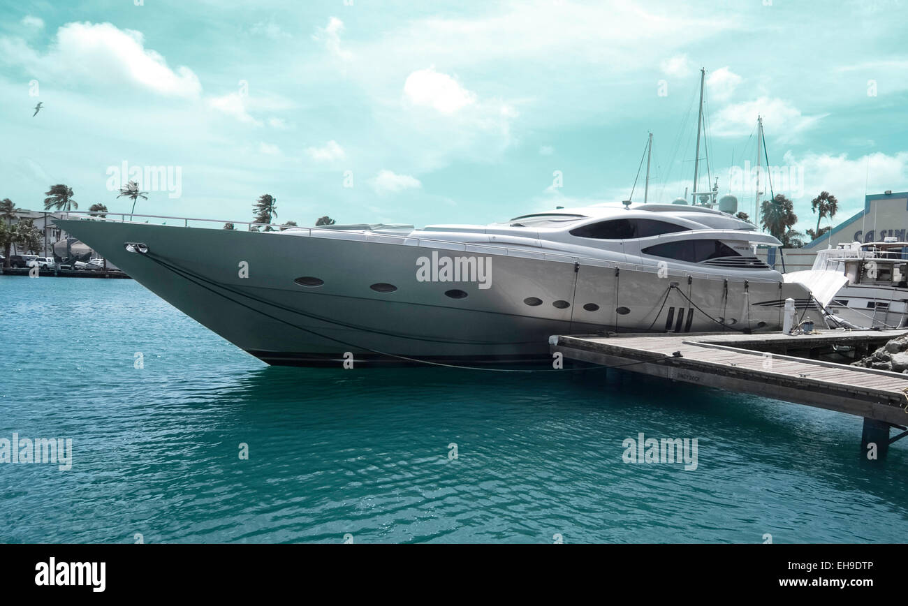 Super Yachts moored at Oranjestad Harbor, Aruba Island in the Stock ...