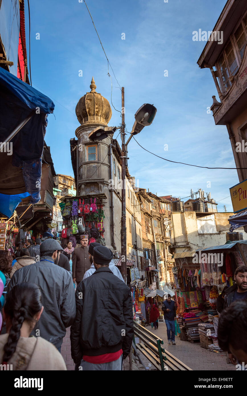 The busy bazaar below The Ridge in Shimla, Himachal Pradesh, India Stock Photo