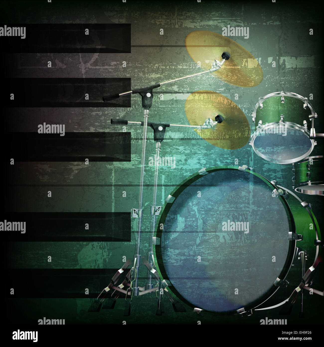 abstract dark green grunge background with drum kit Stock Photo - Alamy
