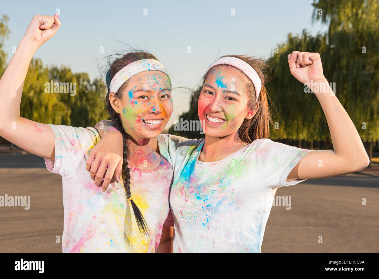 Friends at The Color Run Stock Photo