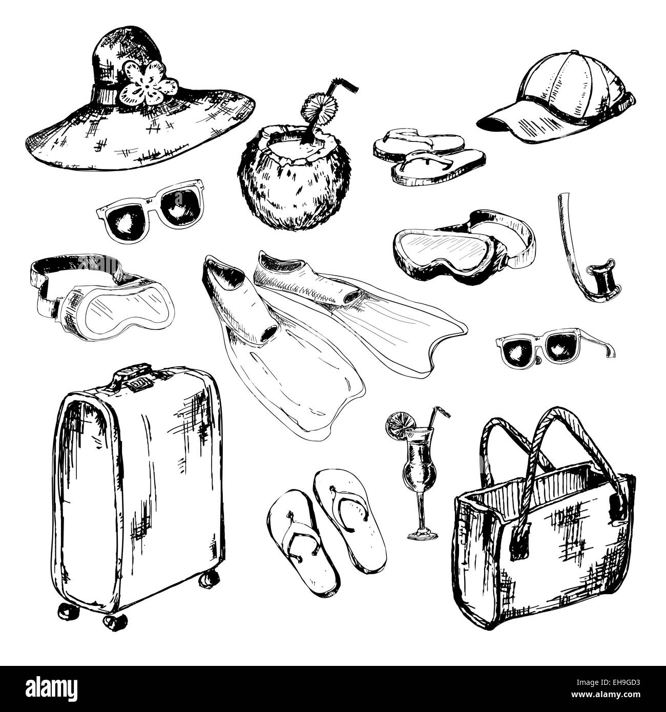 Collection of accessories for holidays. Hand drawn graphic