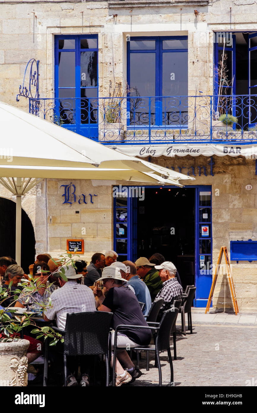 'Chez Germaine' bar, Saint-Emilion, Gironde, Aquitaine, France Stock Photo