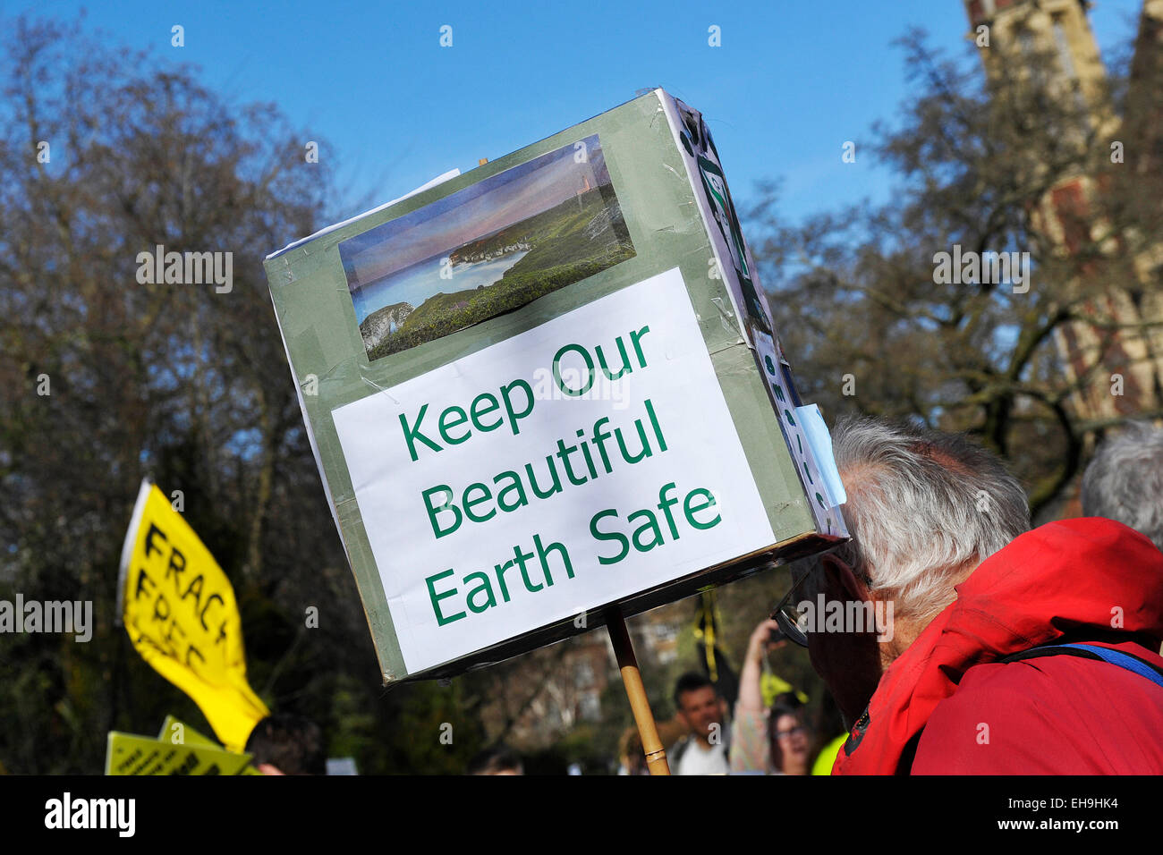 Protesters participating in a demonstration against climate change. Stock Photo