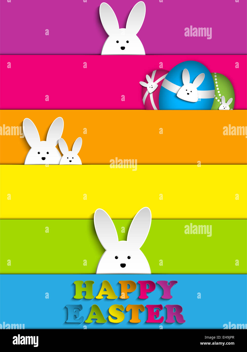 Vector - Happy Easter Rabbit Bunny on Rainbow Background Stock Photo ...
