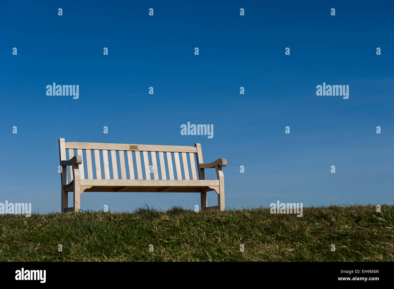 An empty wooden bench. Stock Photo