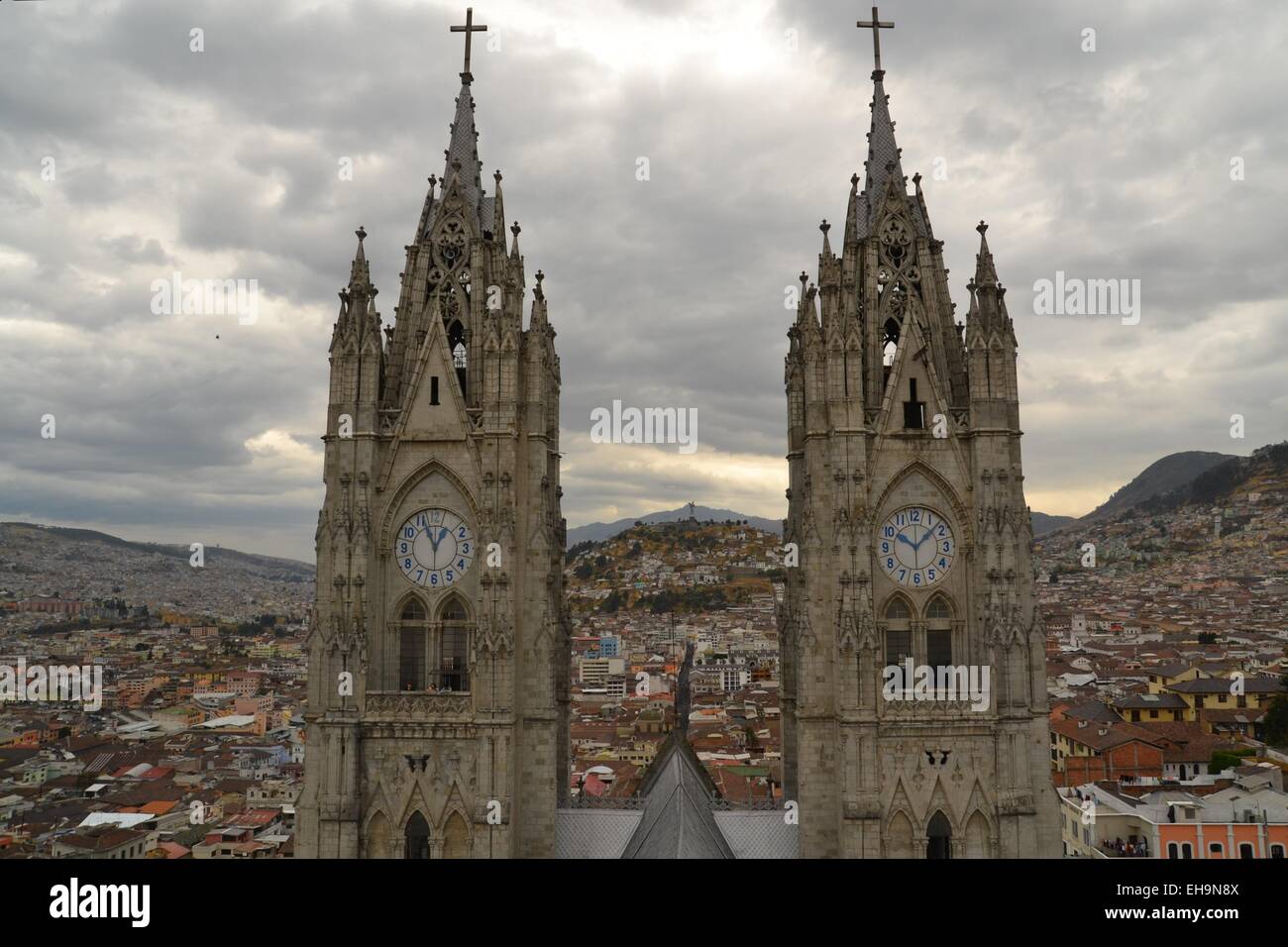 Towers of Basilica in Quito, Ecuador Stock Photo