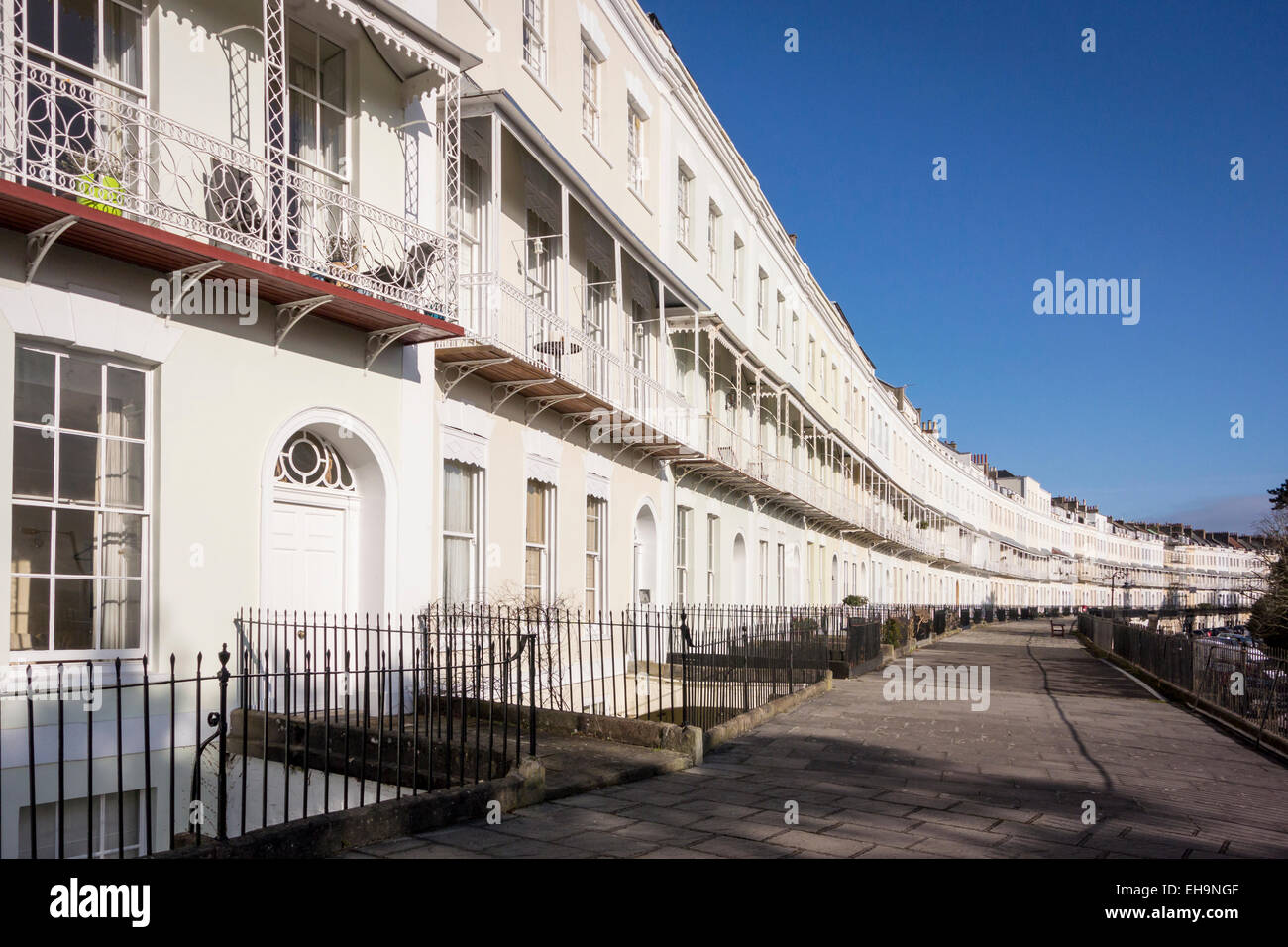A row of terraced houses, part of the Royal York Crescent in Clifton
