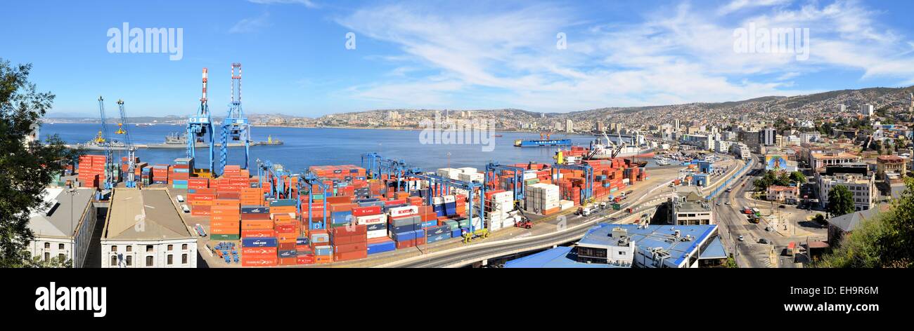 Panoramic view on Valparaiso Harbor, Chile Stock Photo