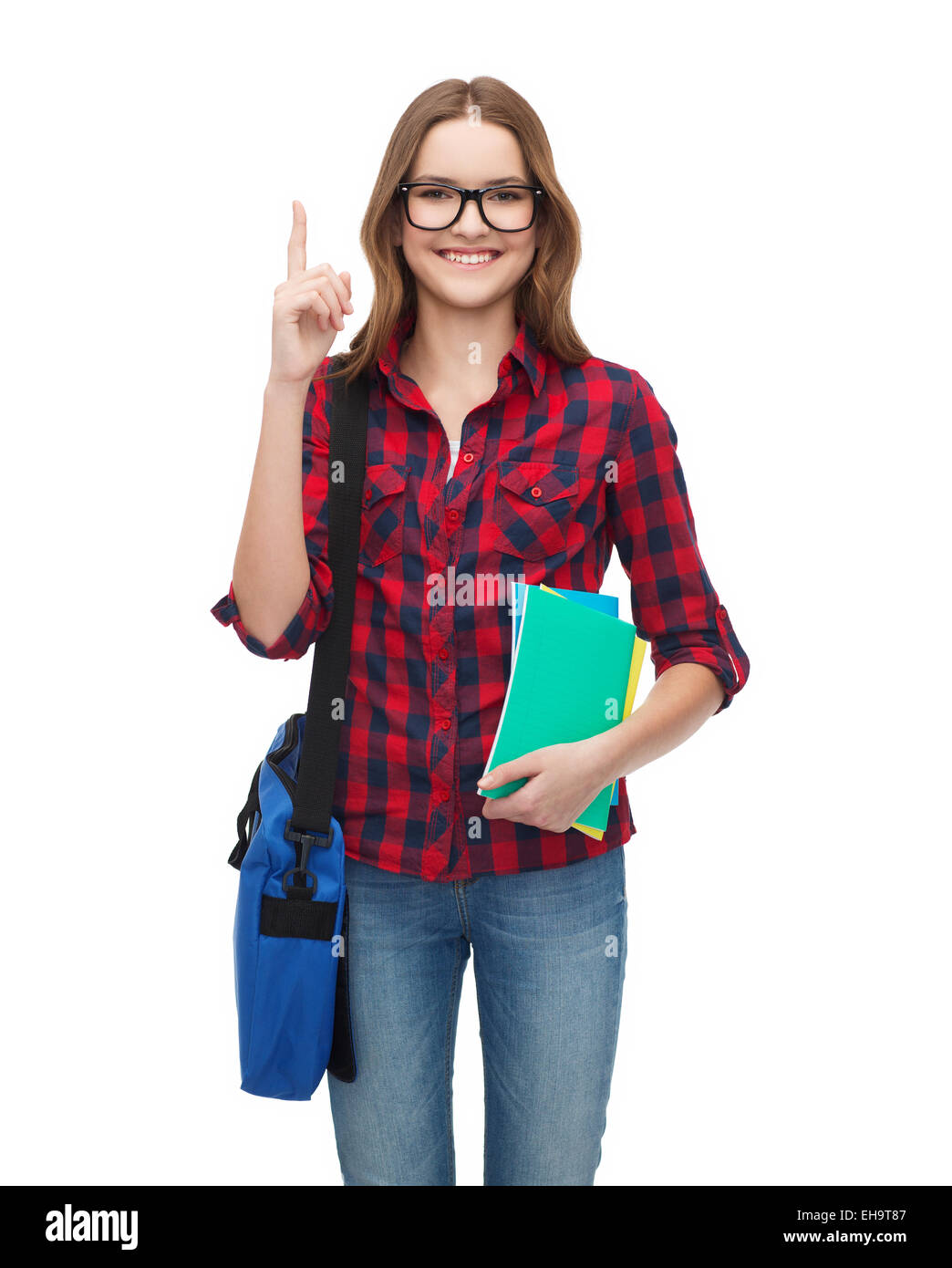 smiling female student with bag and notebooks Stock Photo - Alamy