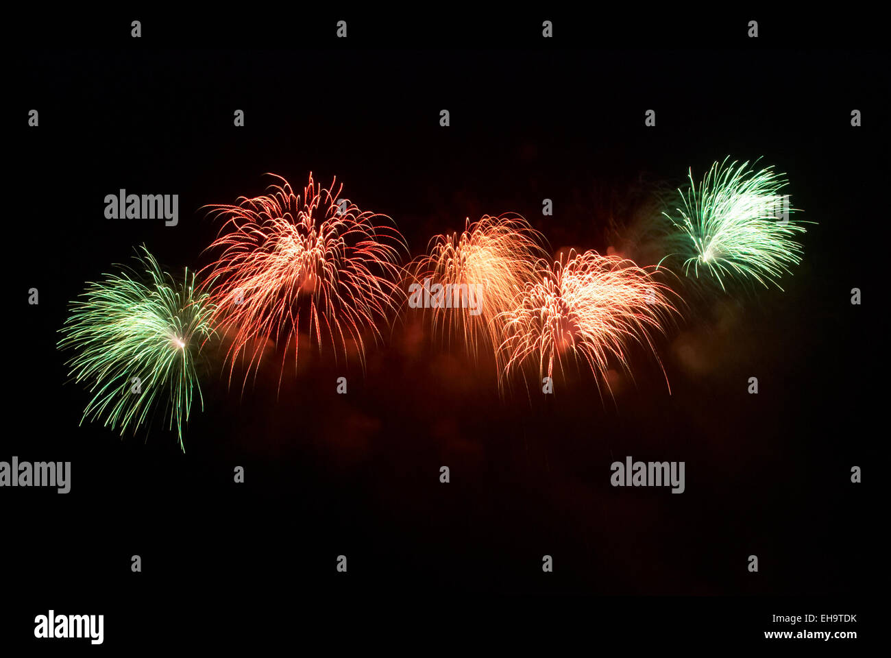 Beautiful salute and fireworks with black sky background. Stock Photo