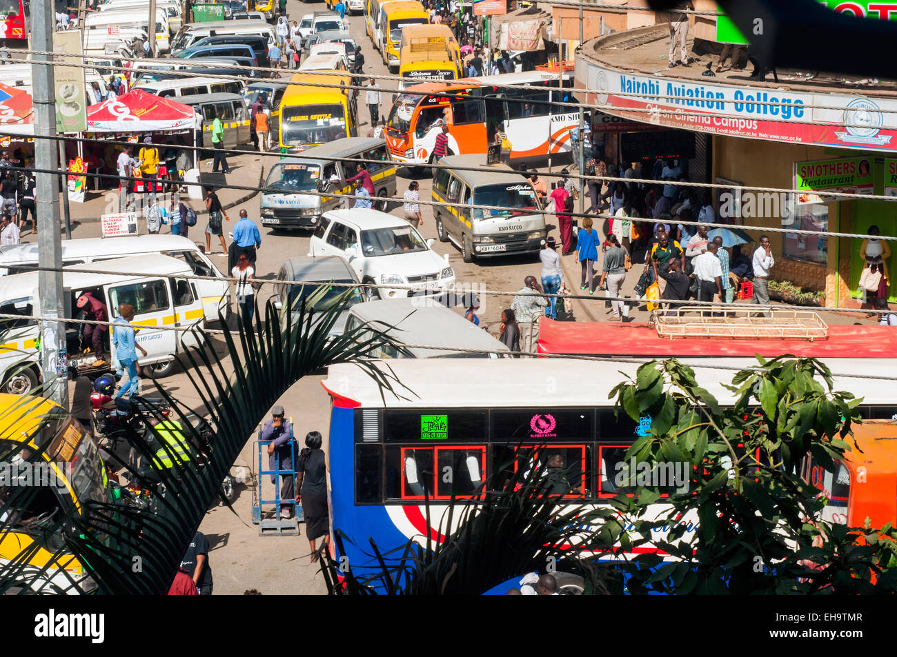Buses and Matatus along Latema Street, Downtown Nairobi, Kenya Stock Photo