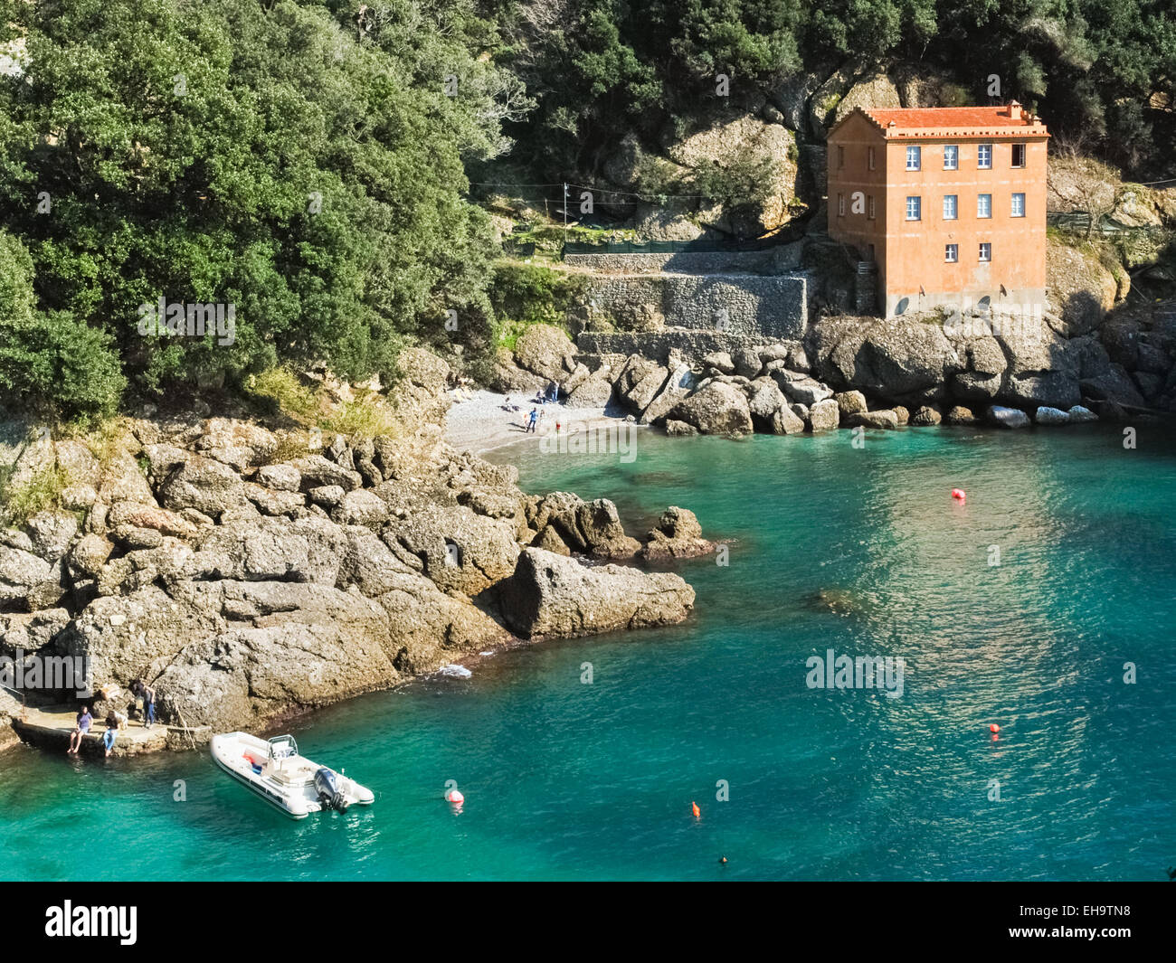 Solitary house in a bay near Portofino Stock Photo