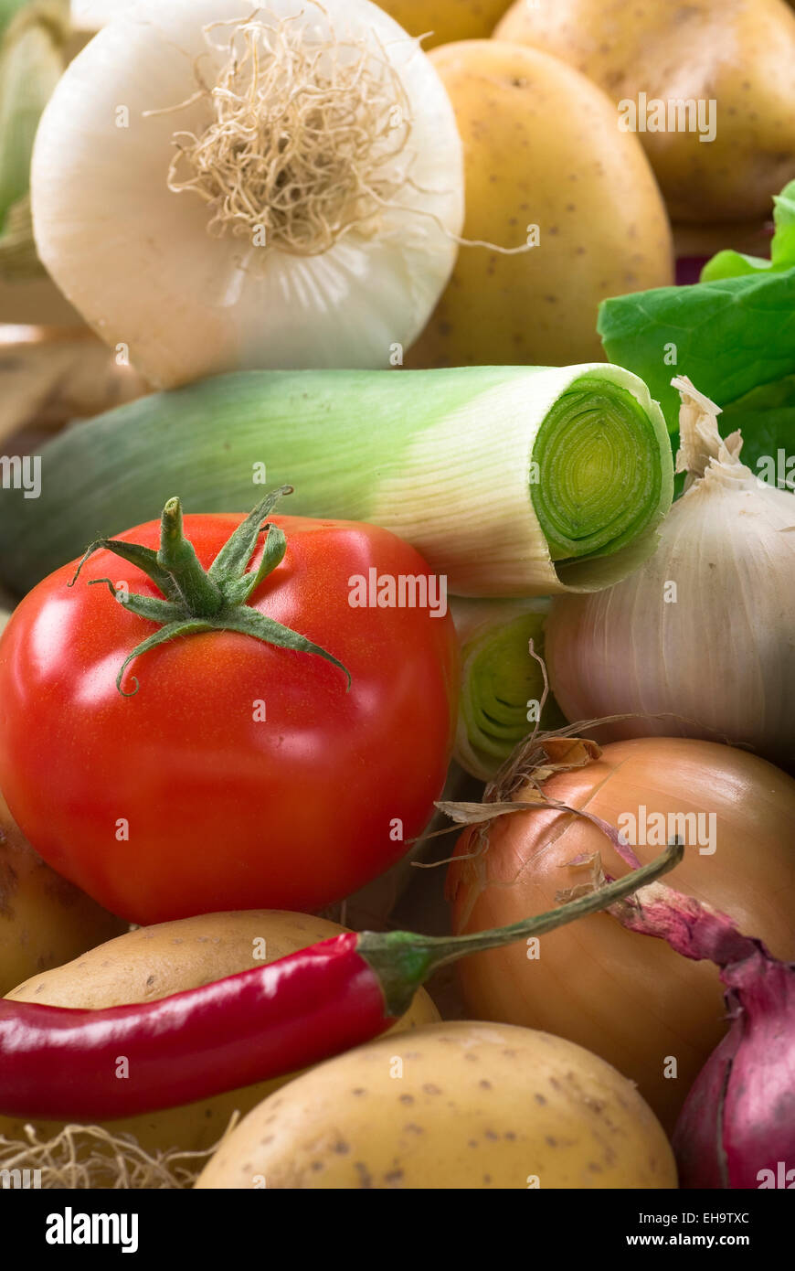 Various vegetables close up background. Stock Photo