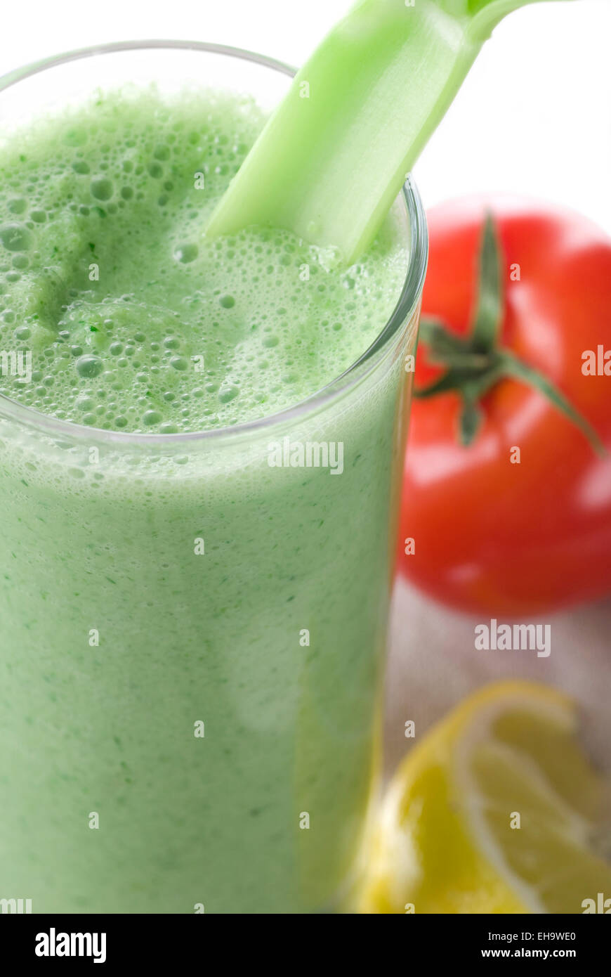 Fresh green smoothie, made from green vegetables. Stock Photo