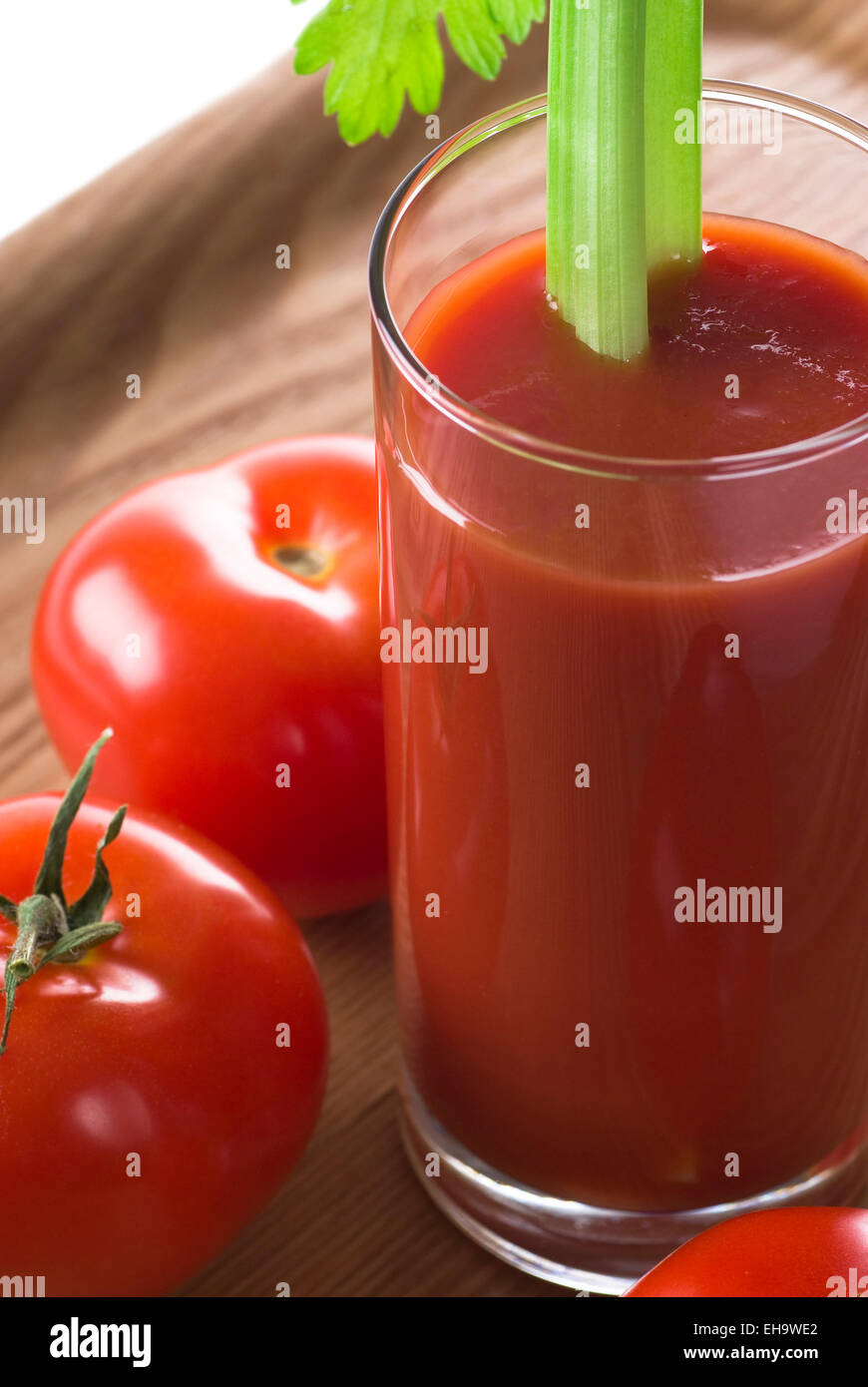 Fresh tomato juice with celery. Stock Photo