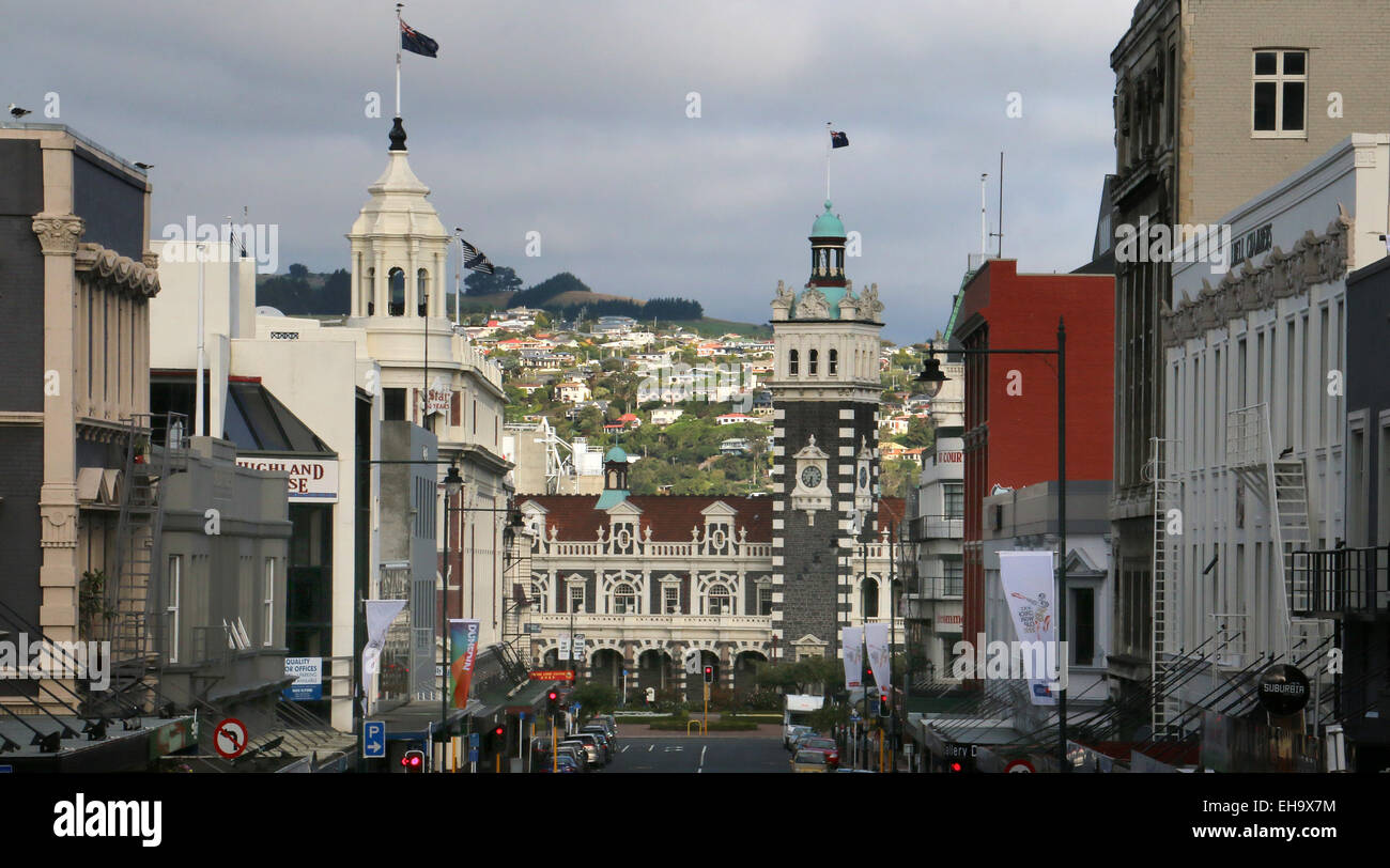 City center shopping district Dunedin New Zealand Stock Photo