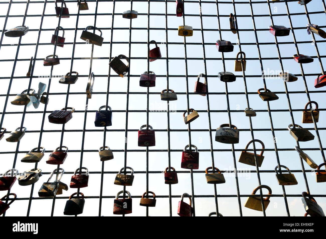 Love locks on bridge german europe Stock Photo