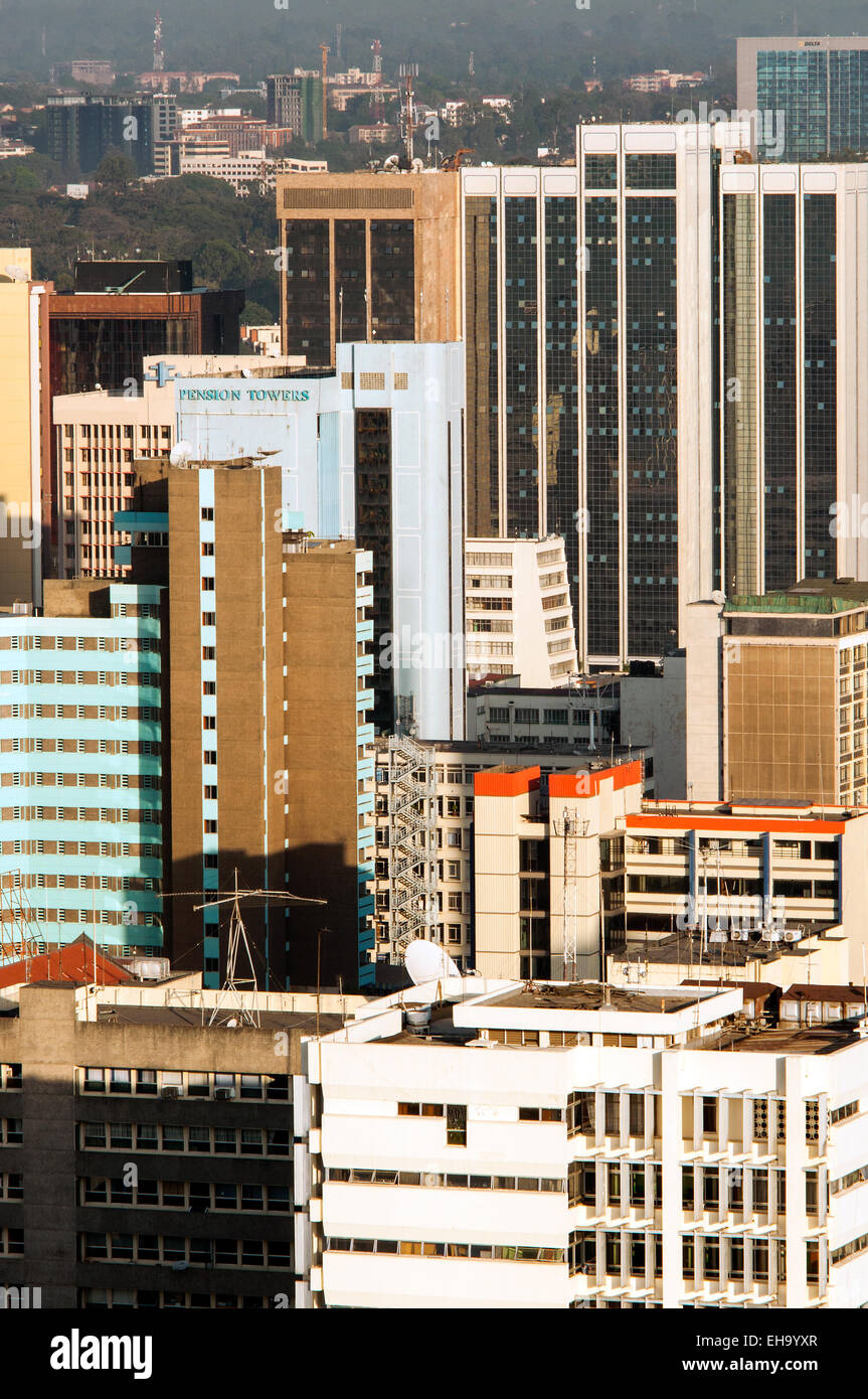 Aerial view of Nairobi CBD buildings looking west, Kenya Stock Photo