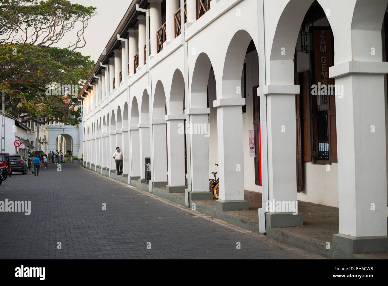 colonial Dutch houses in Old Town of Galle, The bay of Galle lies off