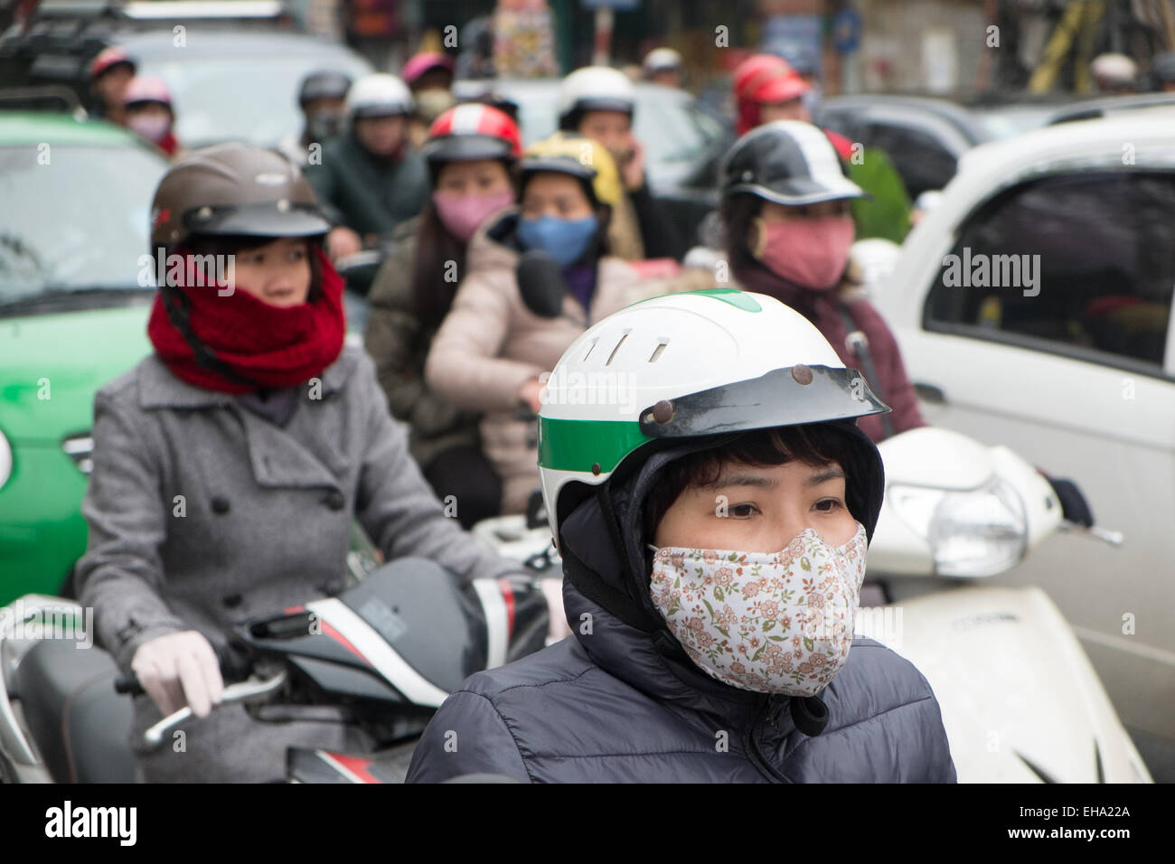 Traffic jam pollution face mask.Asia,Asian,Face mask. Scooters