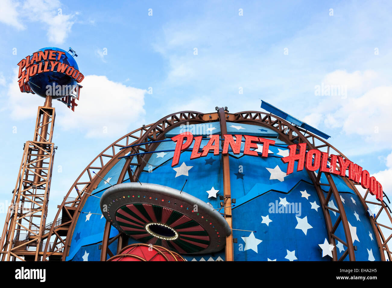 Planet Hollywood sign with palm tree at Downtown Disney shopping outlet, Orlando, Florida, USA Stock Photo