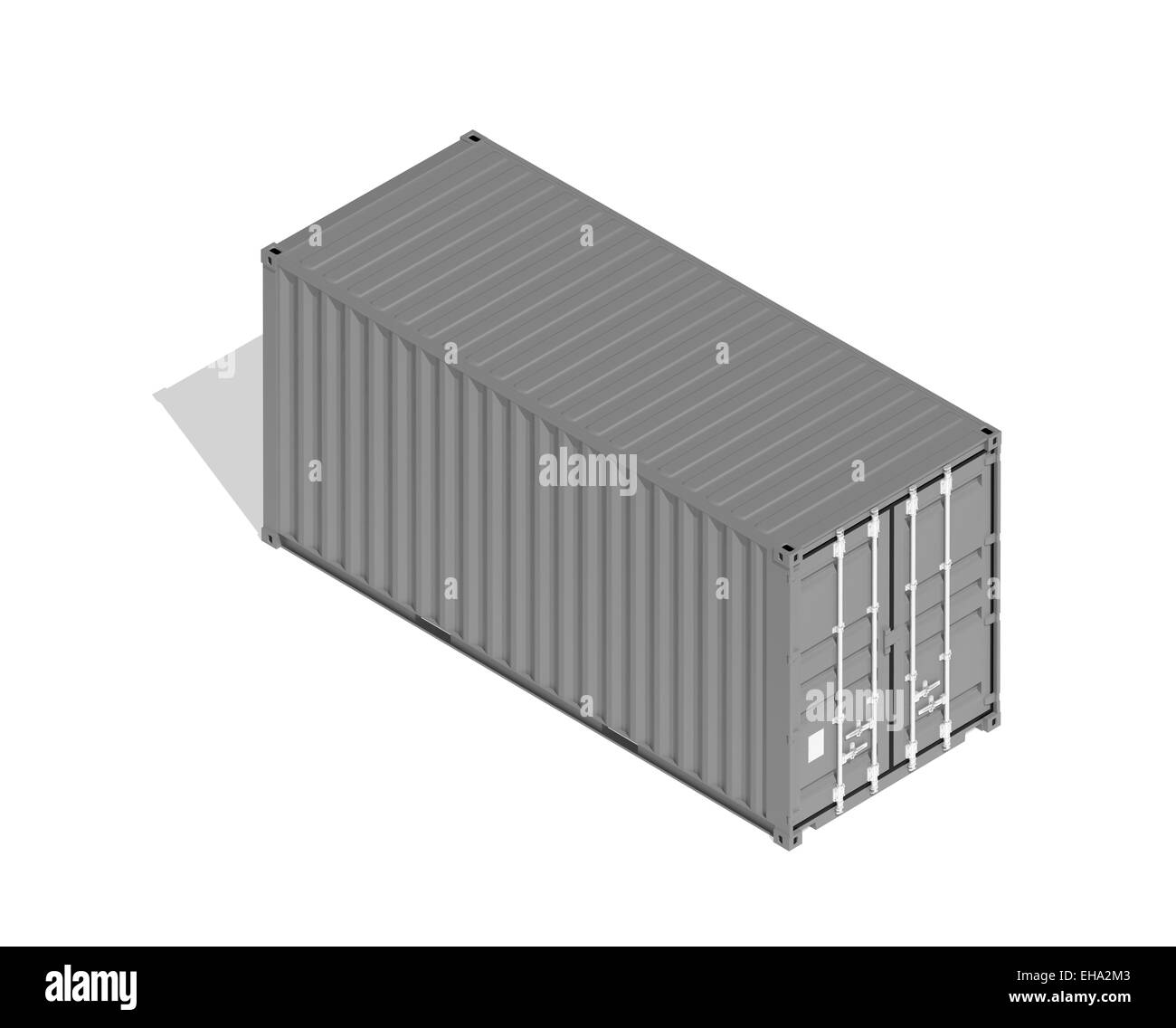 Gray metal freight shipping container isolated on white, industrial cargo transportation object. 3d illustration, isometric proj Stock Photo