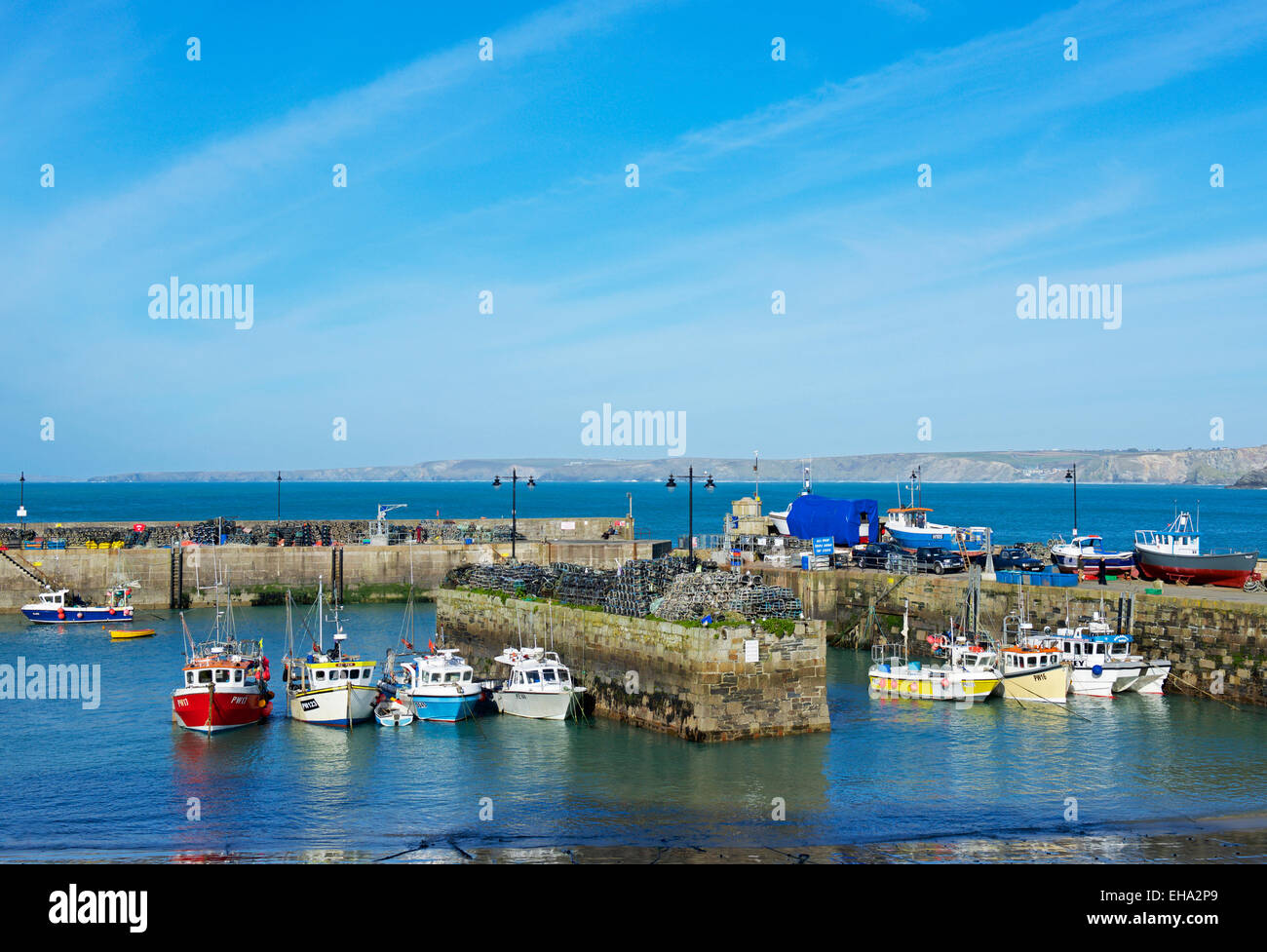 Fishing boats in the harbour at Newquay, Cornwall, England UK Stock Photo
