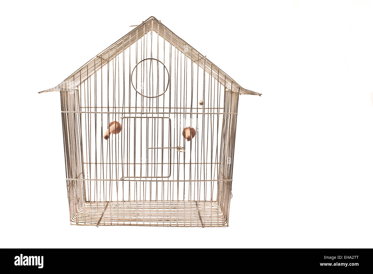 Empty bird cage isolated on white Stock Photo