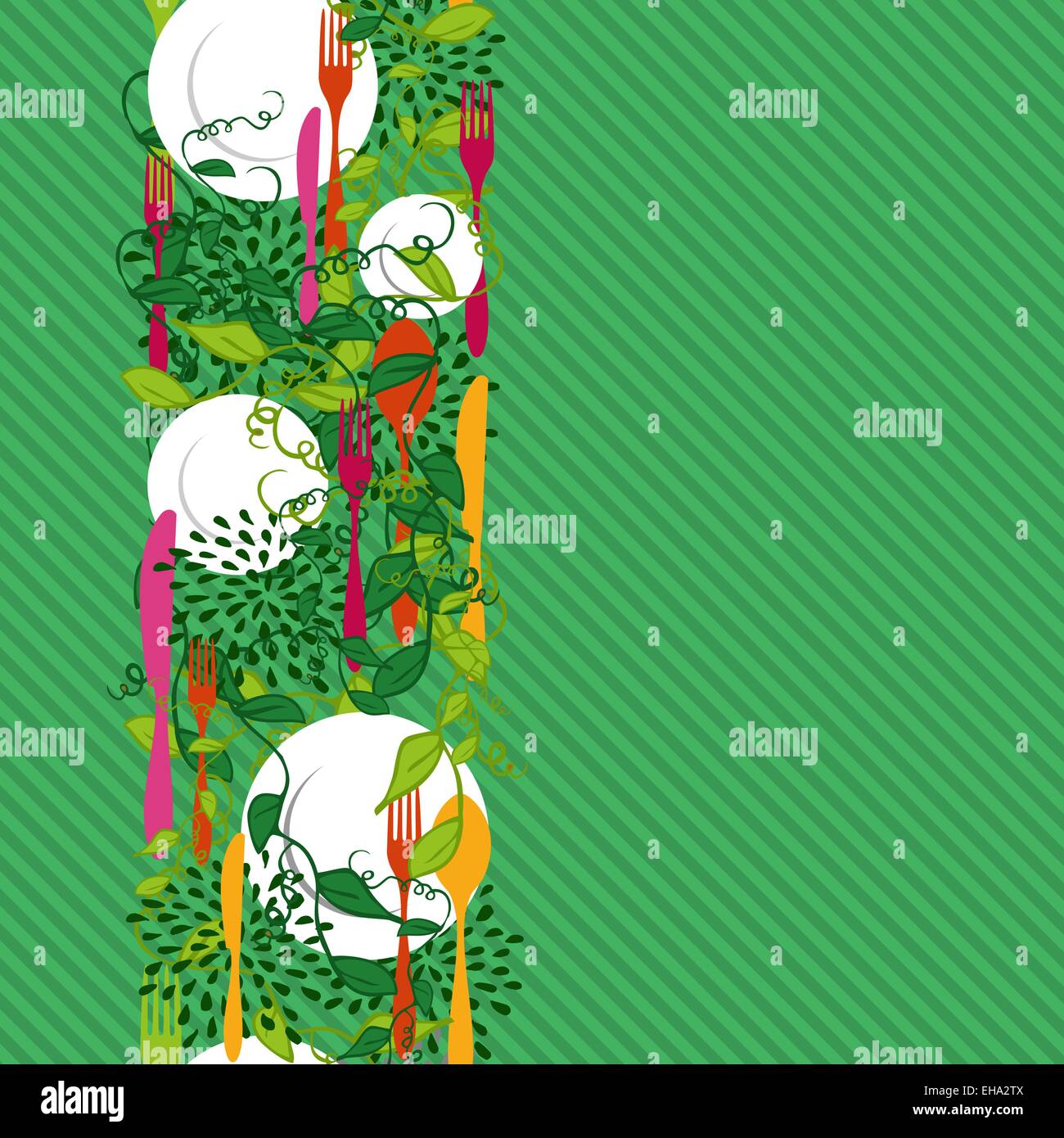 Kitchen seamless pattern concept illustration with colorful silverware, dish and food elements design. Ideas for restaurant menu Stock Vector