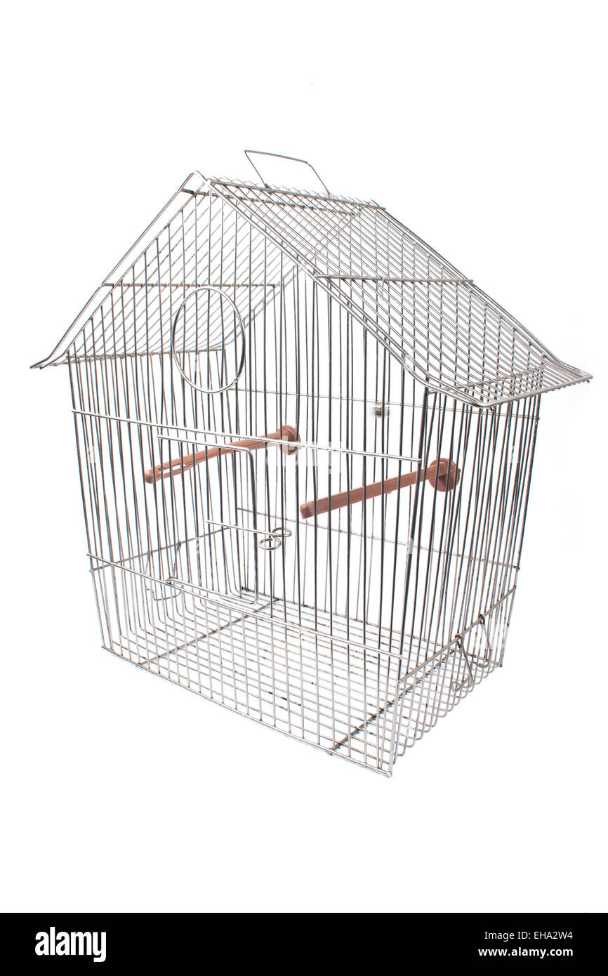 Empty bird cage isolated on white Stock Photo