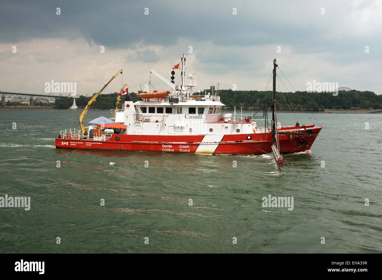 Canadian Coast Guard ship in the St Lawrence, Montreal, Quebec. Stock Photo