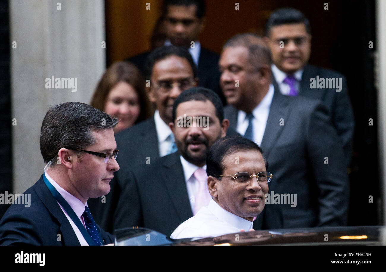 Tuesday, March 10, 2015  Sri Lanka president Maithripala Sirisena leaves after meeting British Prime minister David Cameron at number ten Downing Street Stock Photo