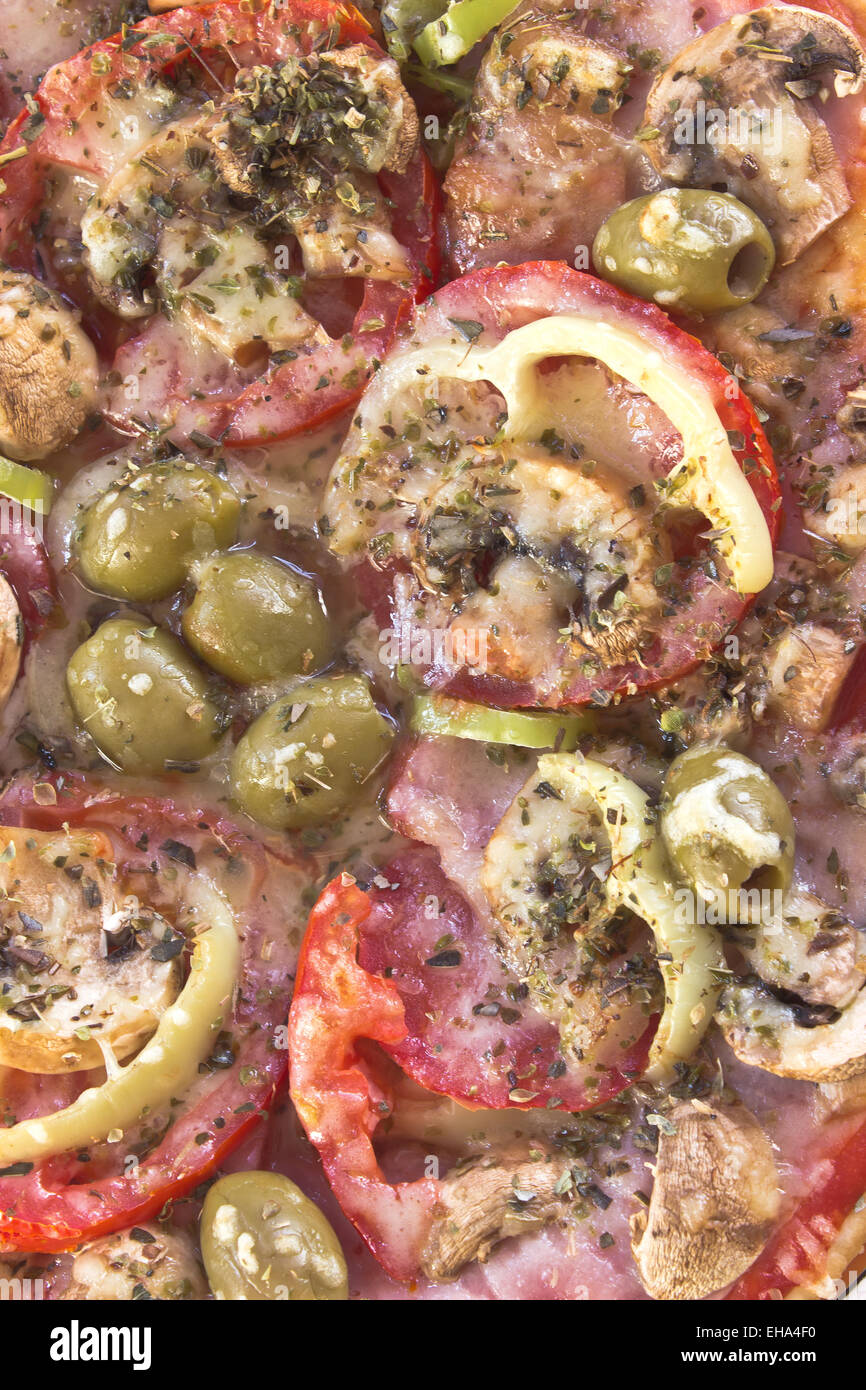 Delicious italian pizza as background Stock Photo