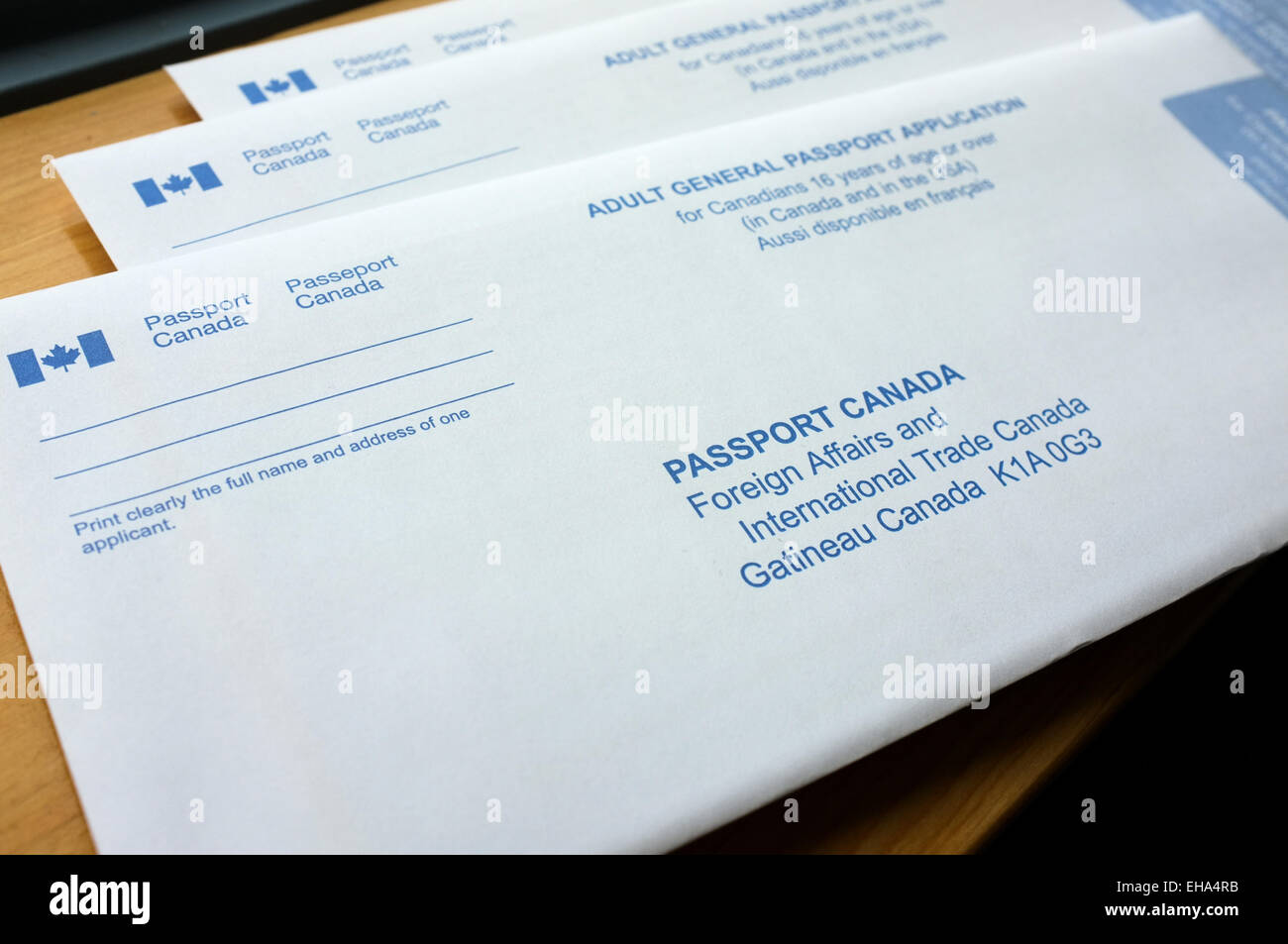 A Canadian passport application envelope shown at the post office in  Englishtown,  Stock Photo - Alamy