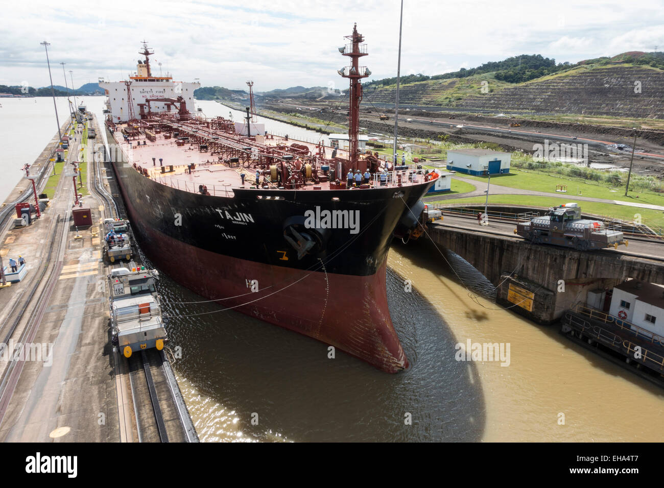 Cargo Ship, Inside Operations in Panama Canal, Panama Stock Photo