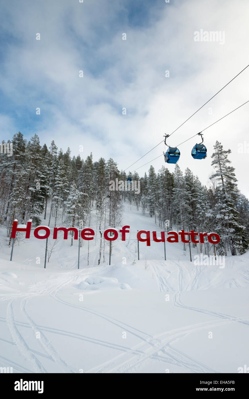 Home of Quattro sign an Audi advertisement built on the ski slopes at Levi Lapland Finland Stock Photo