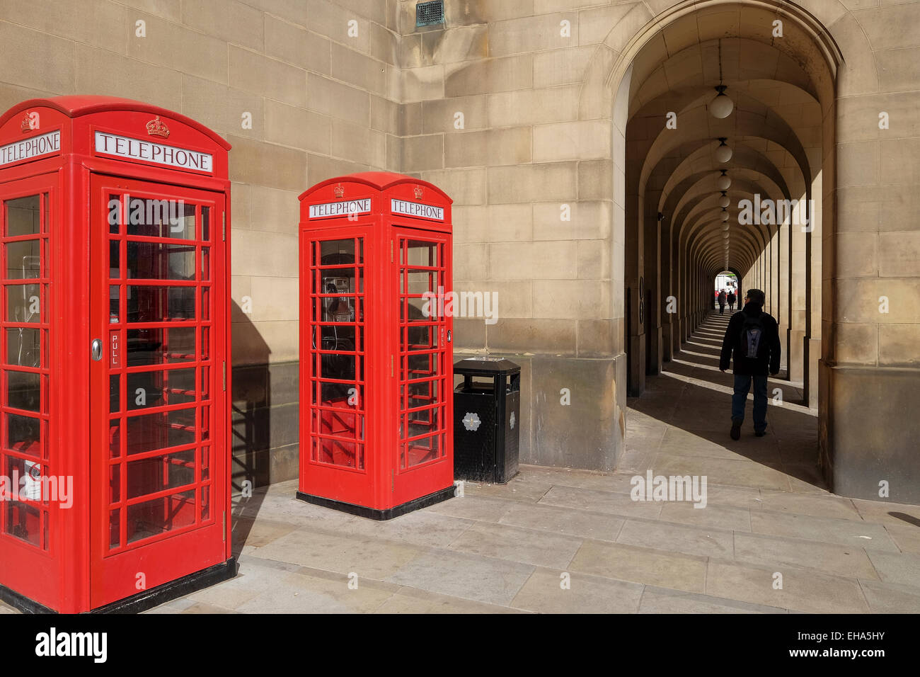 Traditional Red Telephone Boxes, Manchester England Stock Photo Alamy