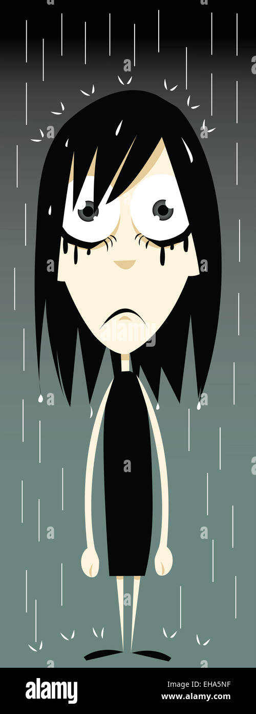 a vector cartoon representing a emo girl having a very bad day Stock Photo