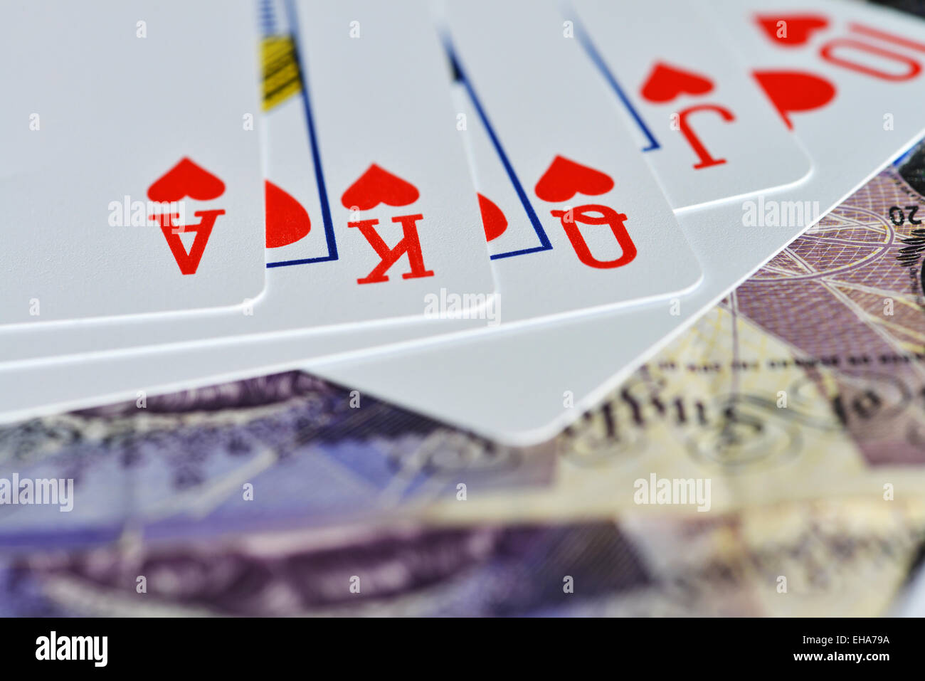 Gambling with money playing cards Stock Photo Alamy