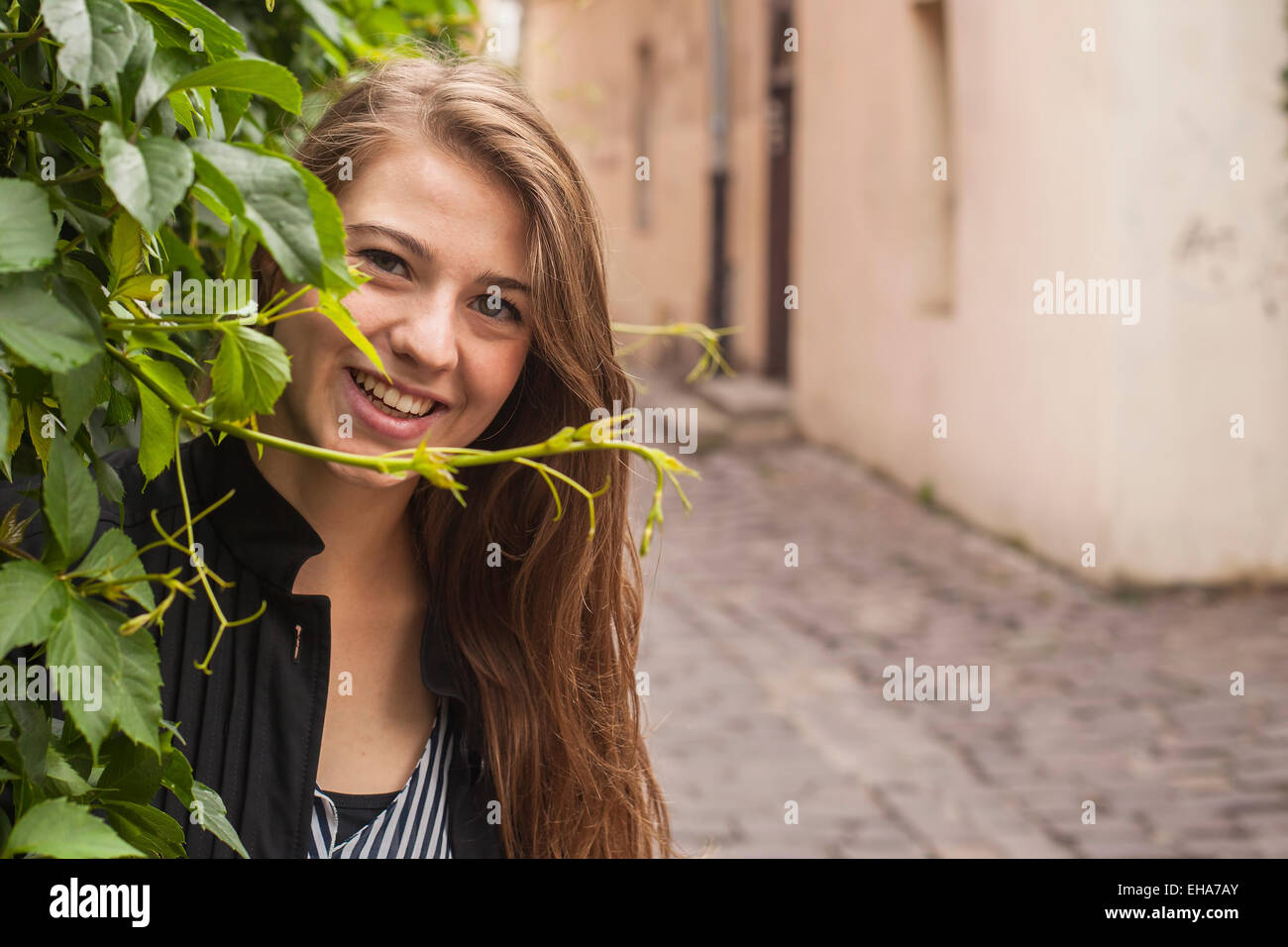 Young pretty girl portrait outdoors. Stock Photo