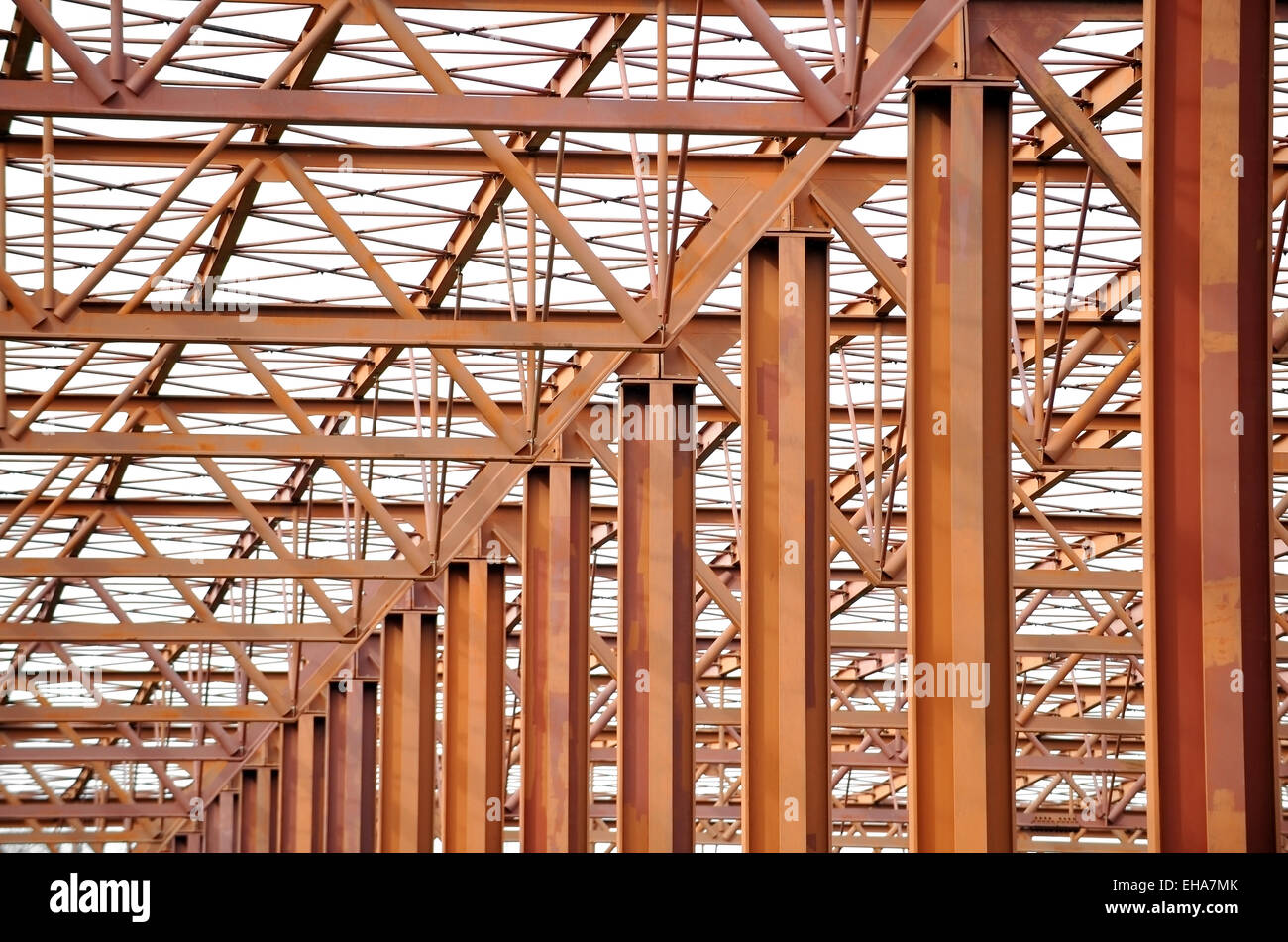 Industrial architecture shot with unfinished steel structure Stock
