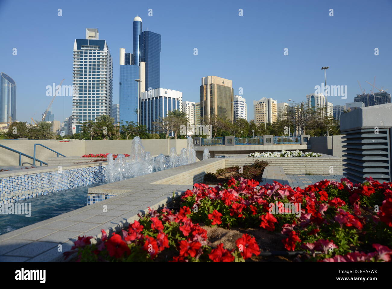 ABU DHABI- The attractive open public spaces which surround this part of the Arabian Gulf Stock Photo