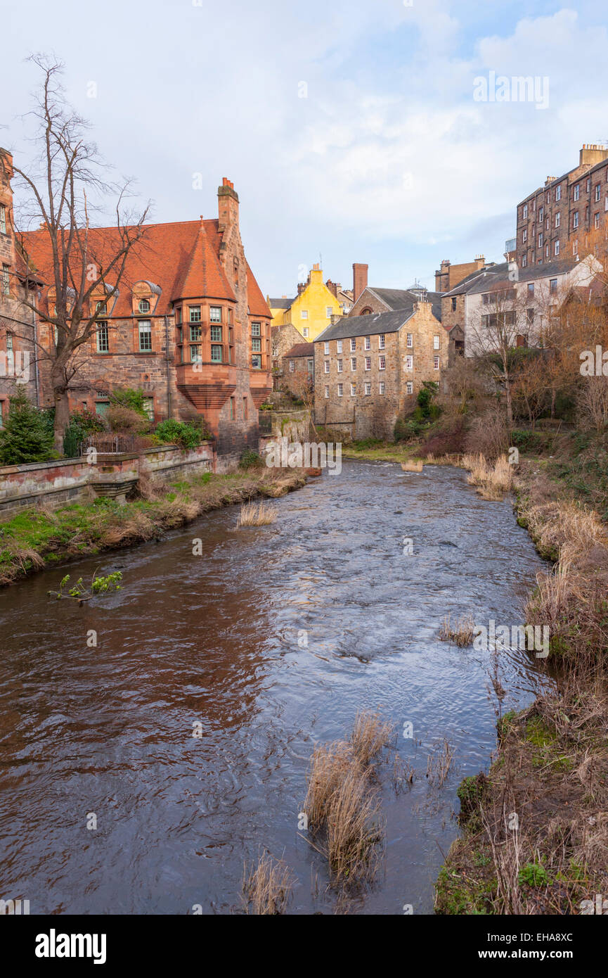 The water of Leith flowing through Dean village in Edinburgh. Stock Photo