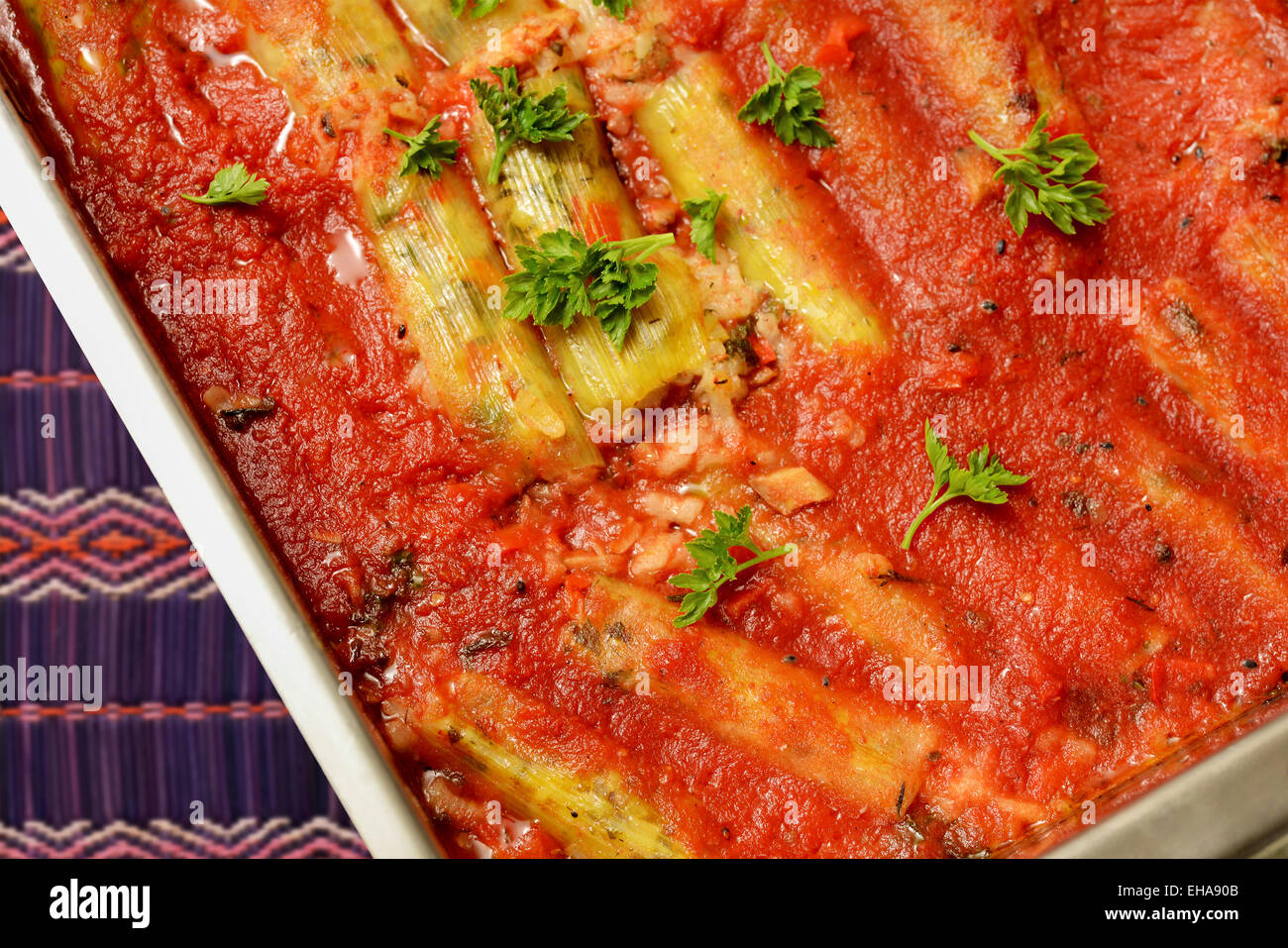 Leek Wrapped Mince wrapped in sheets of leek just take it out from oven Stock Photo ...