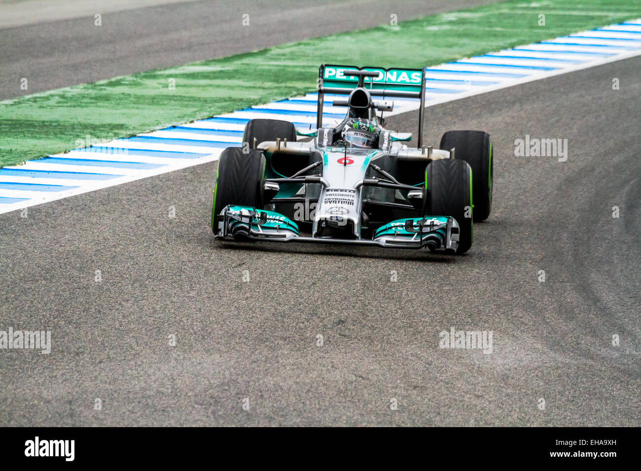JEREZ DE LA FRONTERA, SPAIN - JAN 31: Nico Rosberg of Mercedes F1 races on training session on January 31 , 2014 Stock Photo