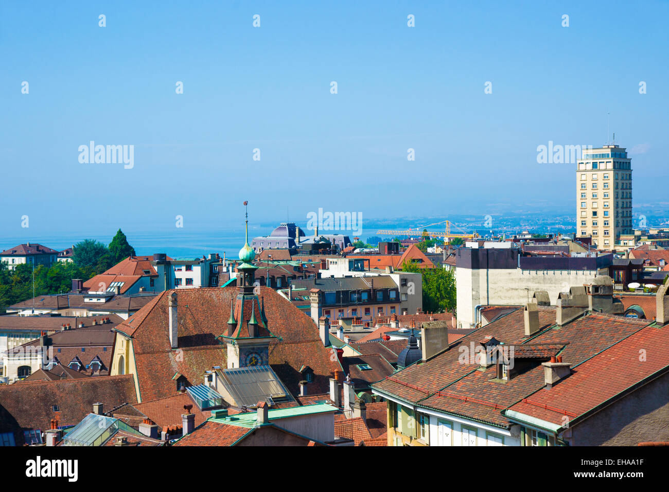 Lausanne skyline view to Geneva Lake in summer Stock Photo