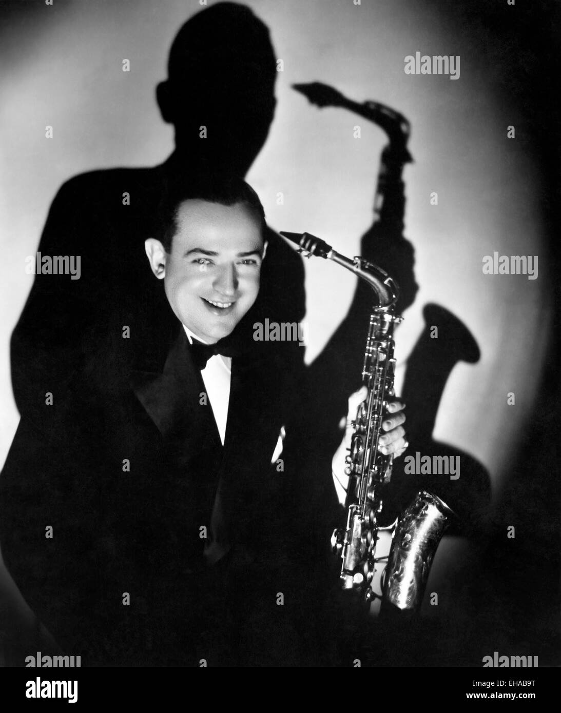 Jimmy Dorsey, Smiling Portrait with Saxophone, circa early 1950's Stock Photo