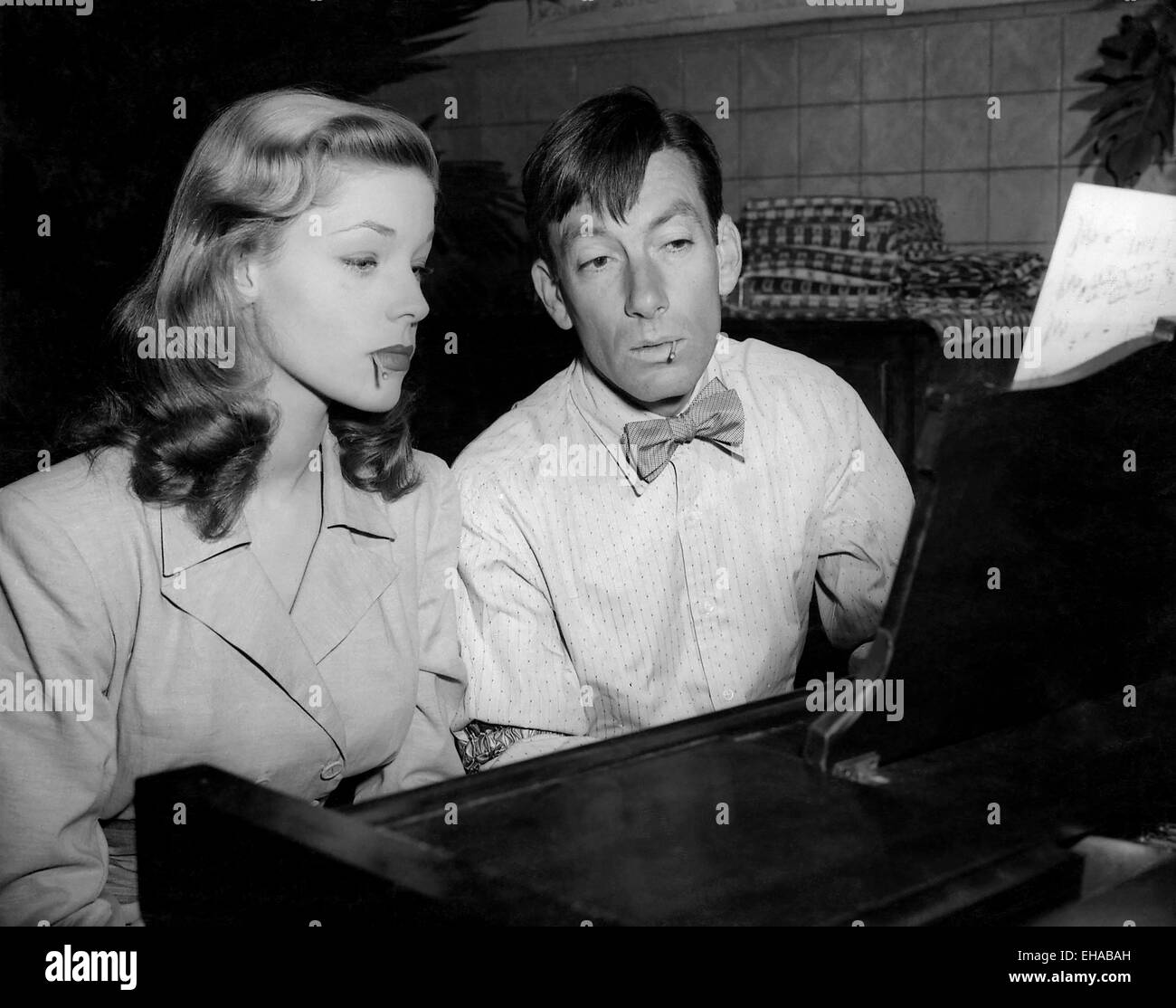 Lauren Bacall, Hoagy Carmichael, on-set of the Film 'To Have and Have Not', 1944 Stock Photo