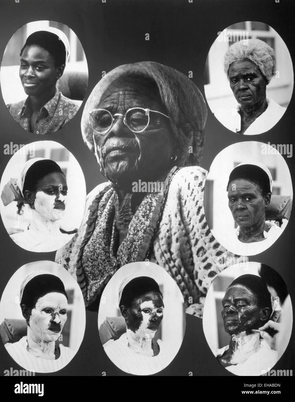 Cicely Tyson,  Portraits during Various Stages of Makeup, on-set of TV Movie "The Autobiography of Miss Jane Pittman", 1974 Stock Photo